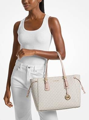 Michael Kors Voyager Tote Women's bags Medium Pale Gold Signature Logo New