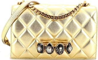 Alexander McQueen Jewelled Satchel Women's bags Medium Gold Quilted Leather New