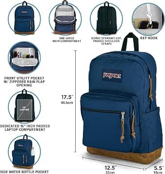 JanSport Right Pack Backpack Women's bags Black Suede Leather New