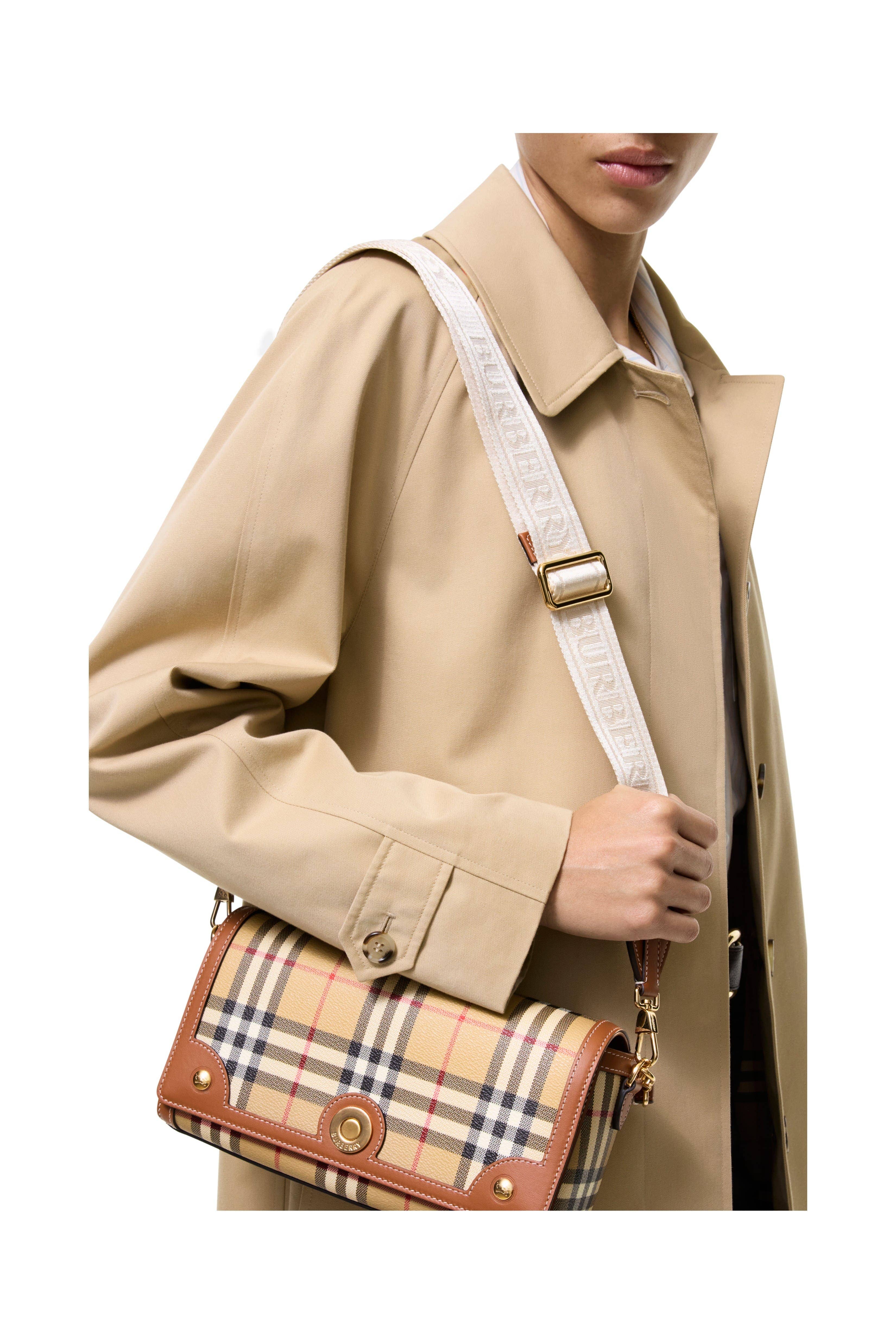 Burberry Note Top Handle Women's bags Small Brown Burberry Check Coated Canvas / Leather Trim New