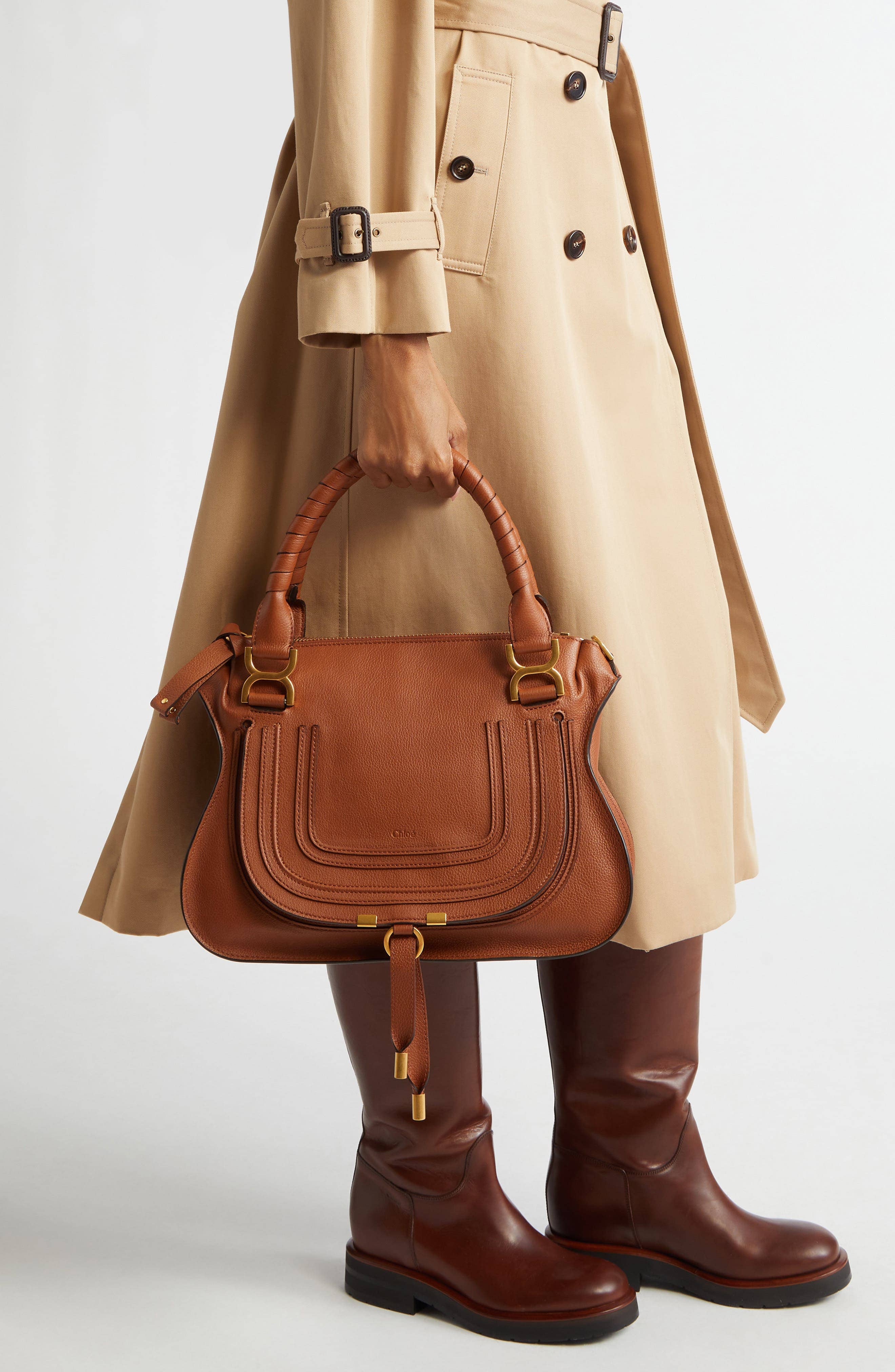 Chloé Marcie Top Handle Women's bags Hazelnut Brown Leather New