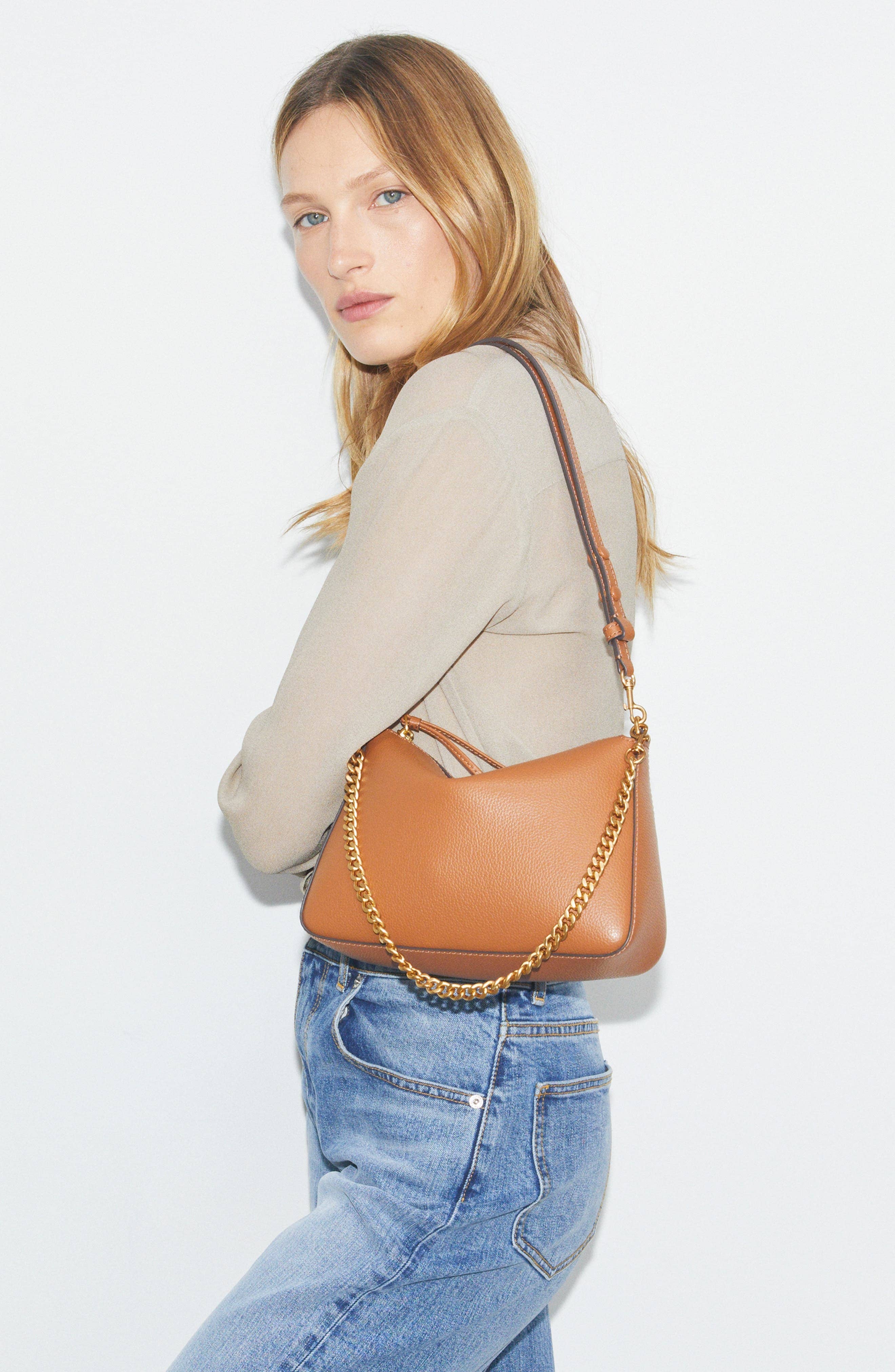 Tory Burch Perry Women's bags Autumn Brown Pebbled Leather Shoulder Bag Small New