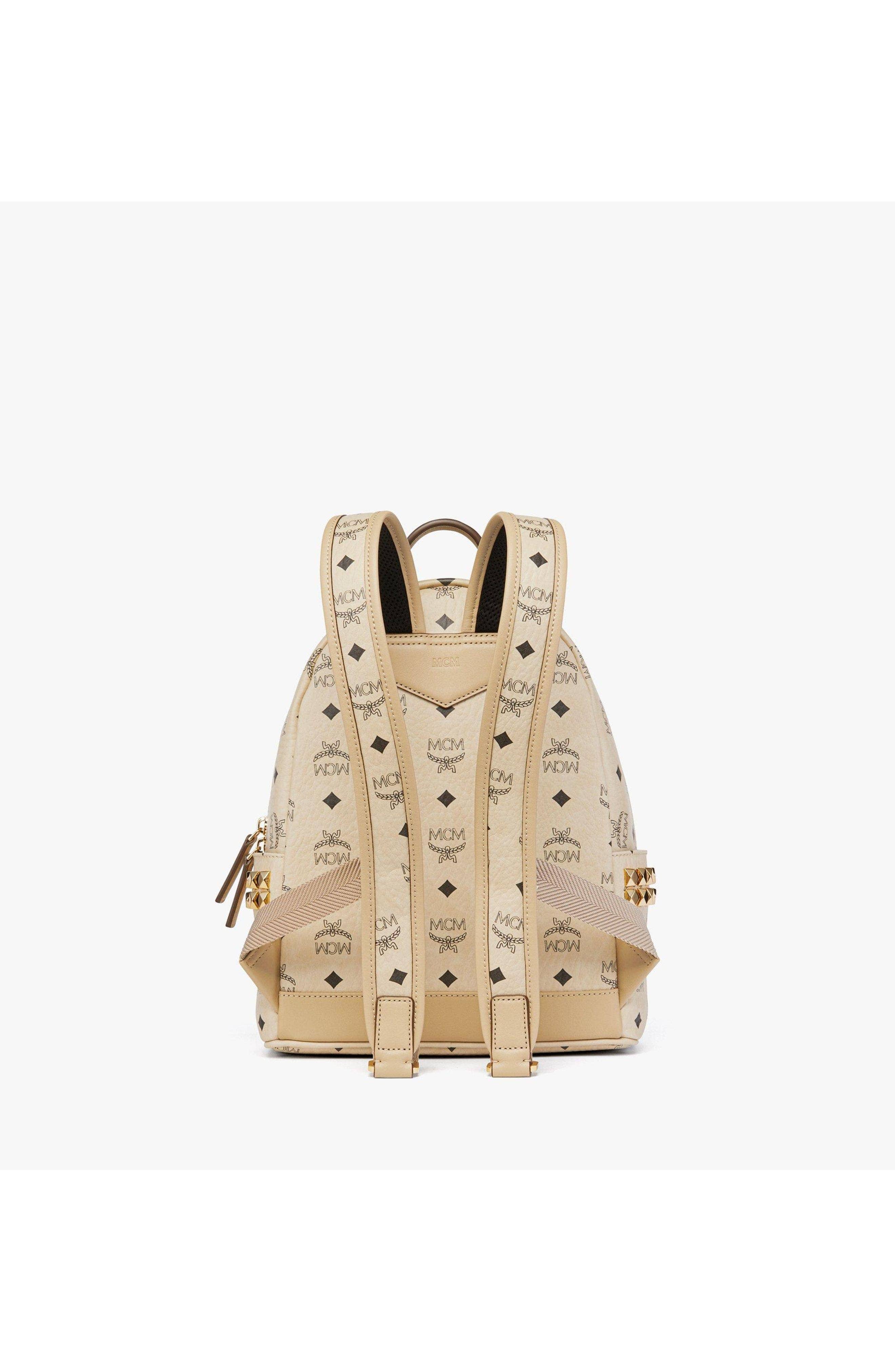 MCM Stark Women's bags Beige Visetos Side Studs Backpack Small New