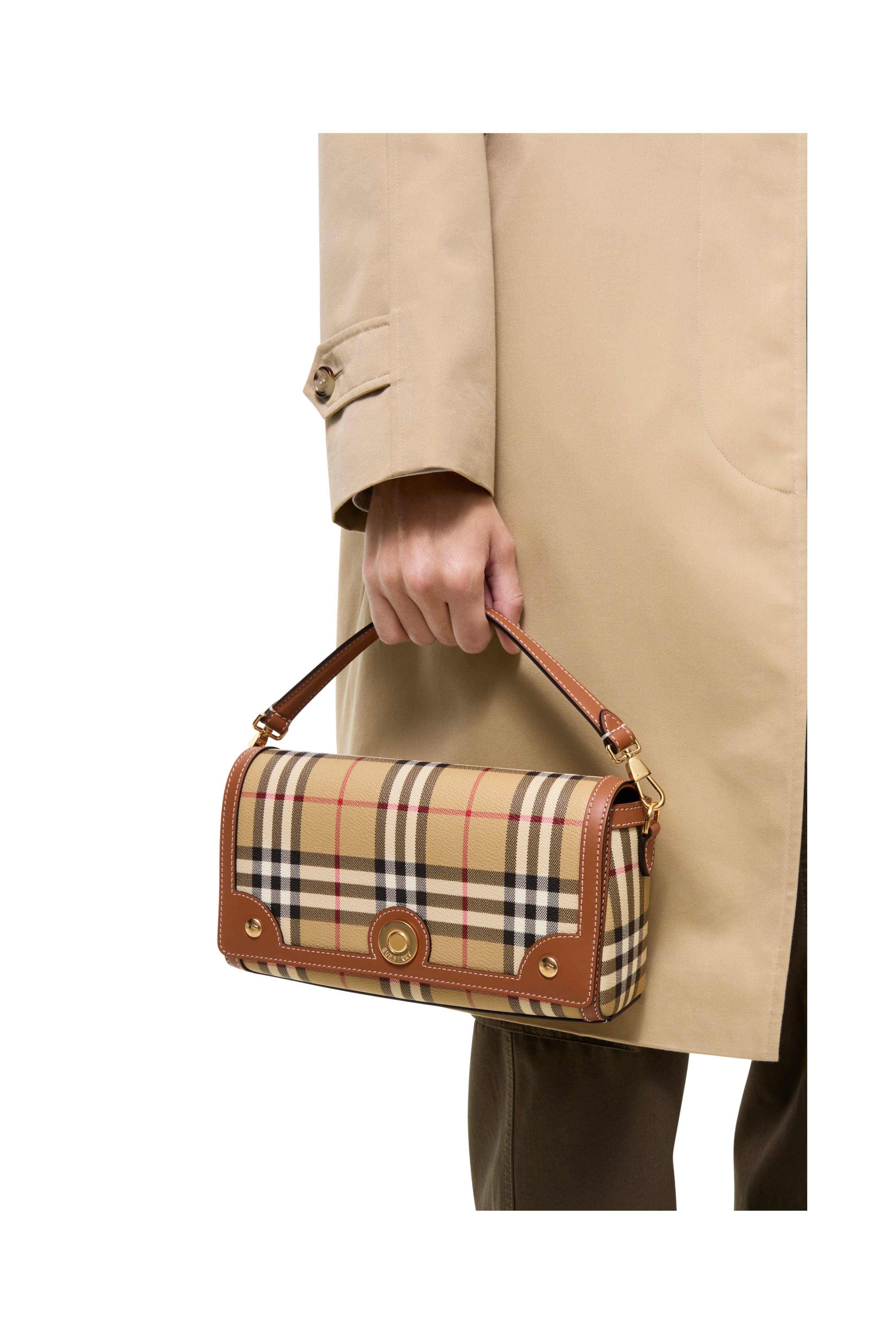Burberry Note Top Handle Women's bags Small Brown Burberry Check Coated Canvas / Leather Trim New
