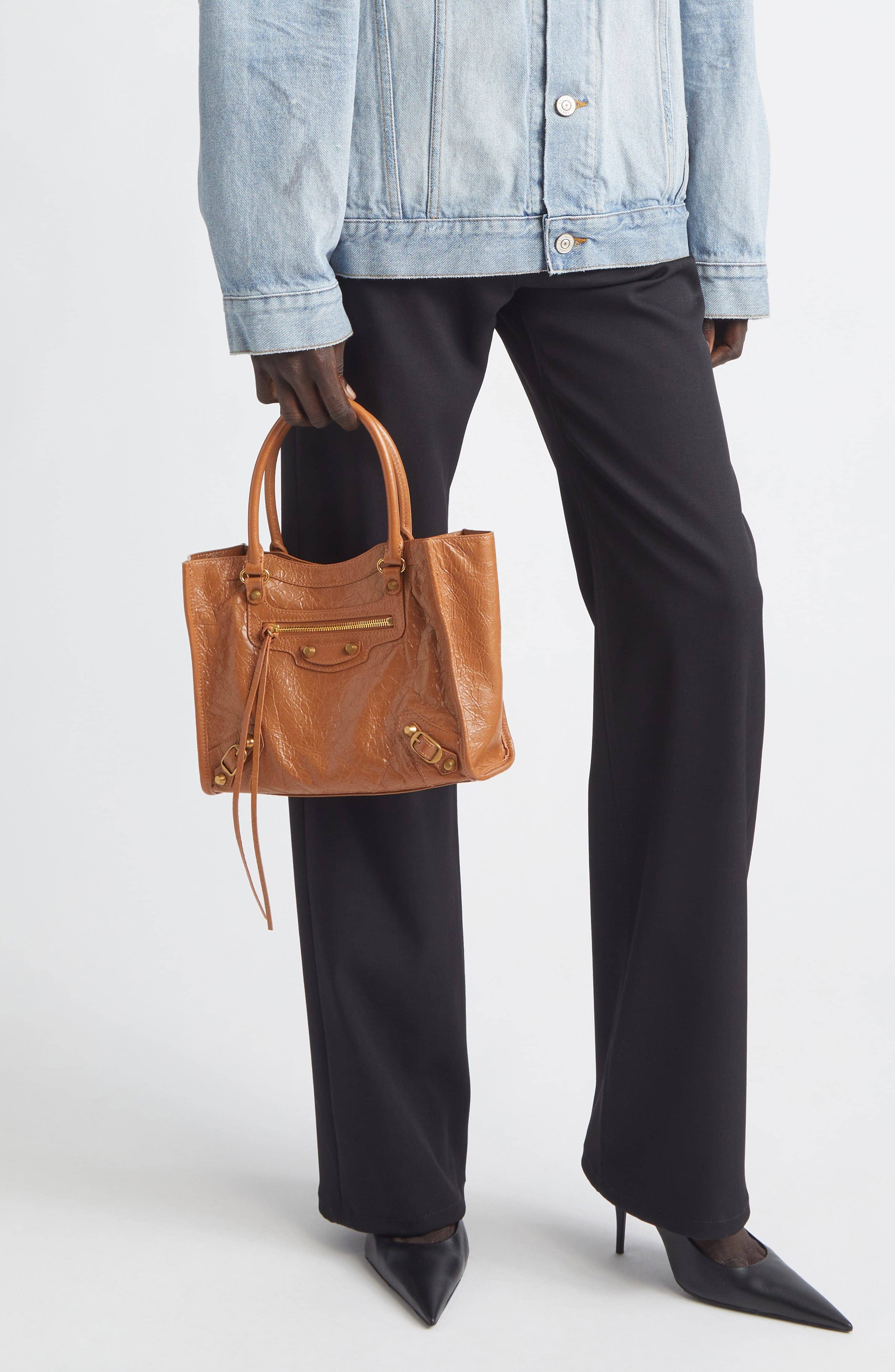 Balenciaga Le City Top Handle Women's bags Mini Camel Calfskin Gold New