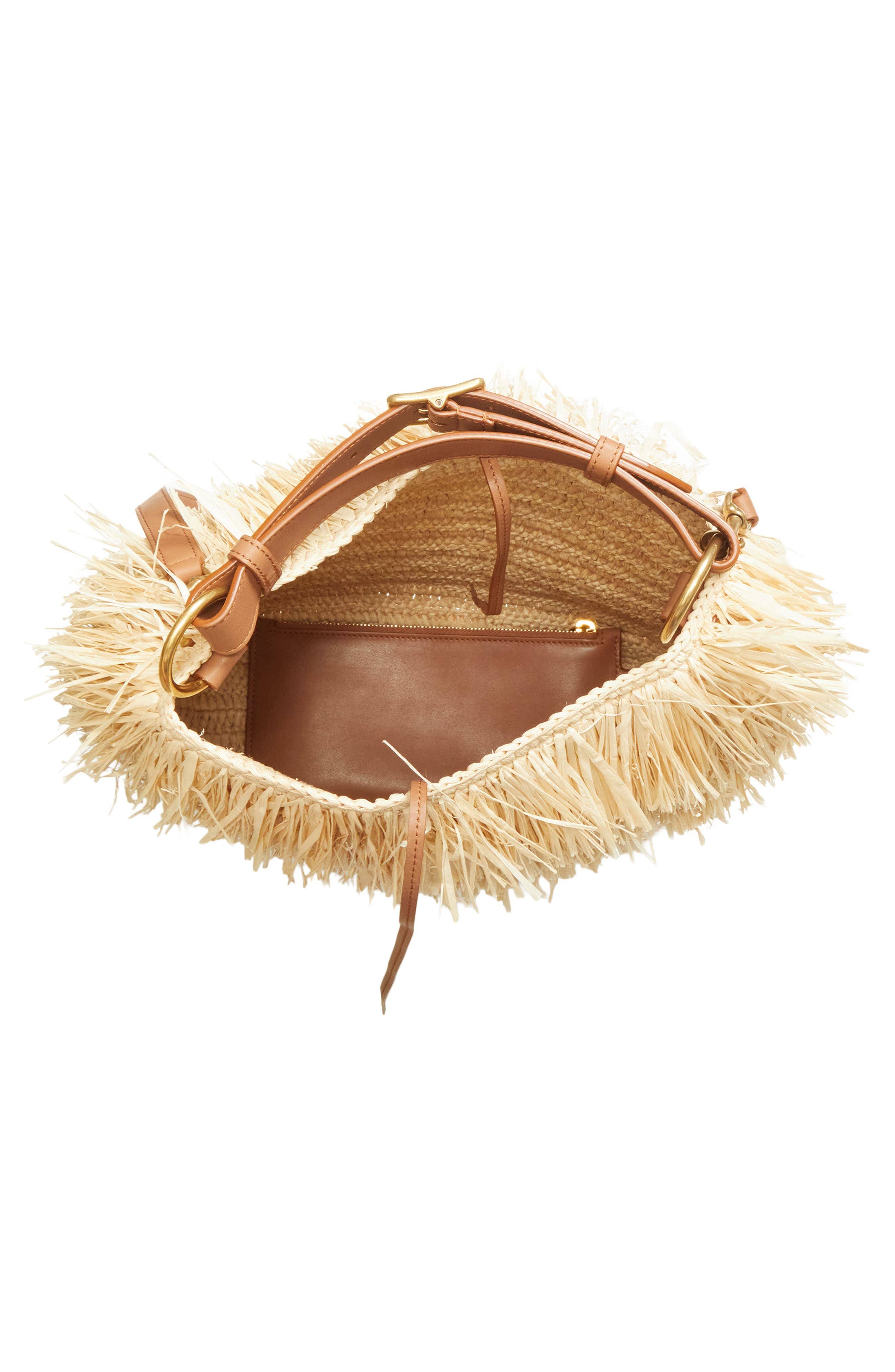 Saint Laurent Roady Shoulder Bag Women's bags Large Dark Beige Raffia Gold New