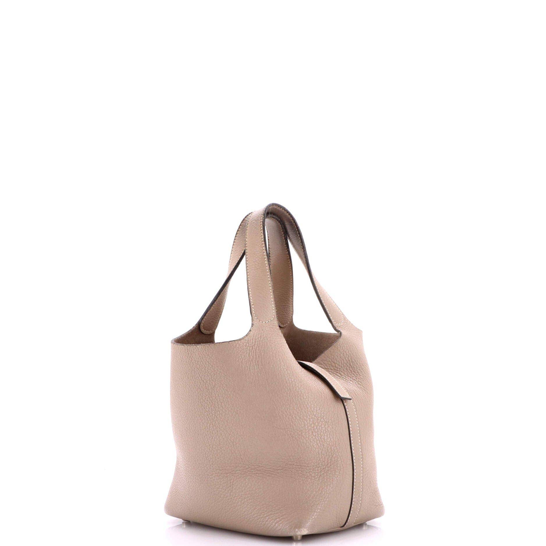 Hermès Picotin Bucket Bag Women's bags MM Bleu Nuit Felt Palladium New
