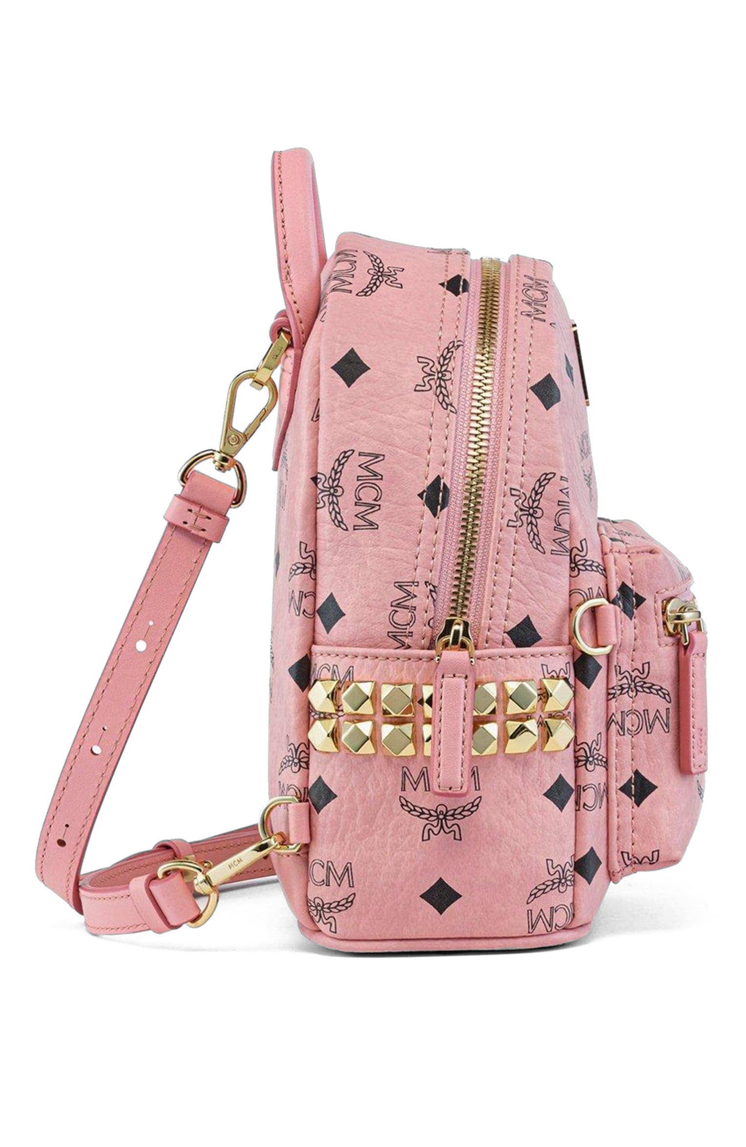 MCM Stark Bebe Boo Women's bags Pink Visetos Side Studs Backpack New
