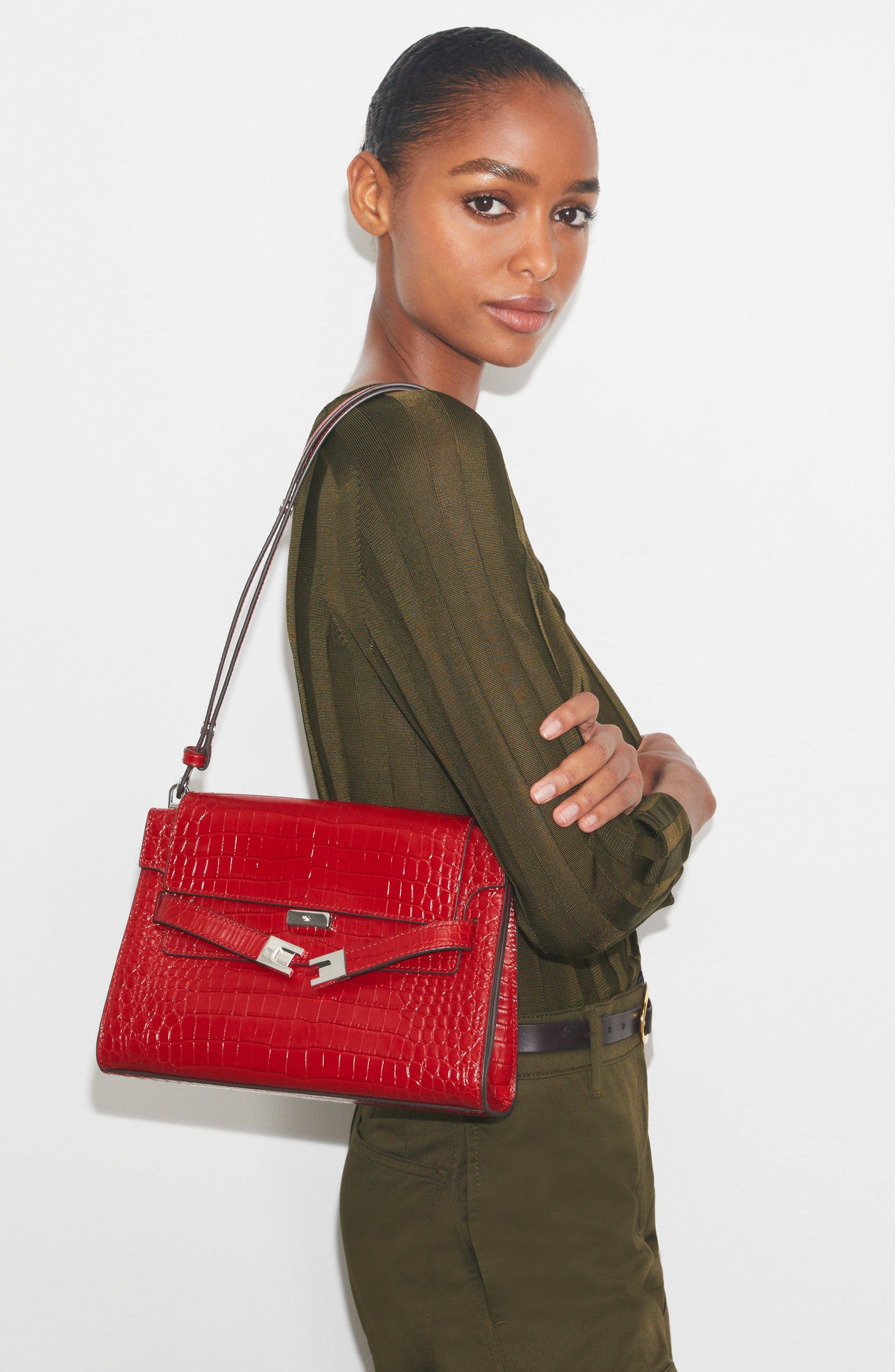 Tory Burch Lee Radziwill Shoulder Bag Women's bags Small Tory Red Embossed Leather New