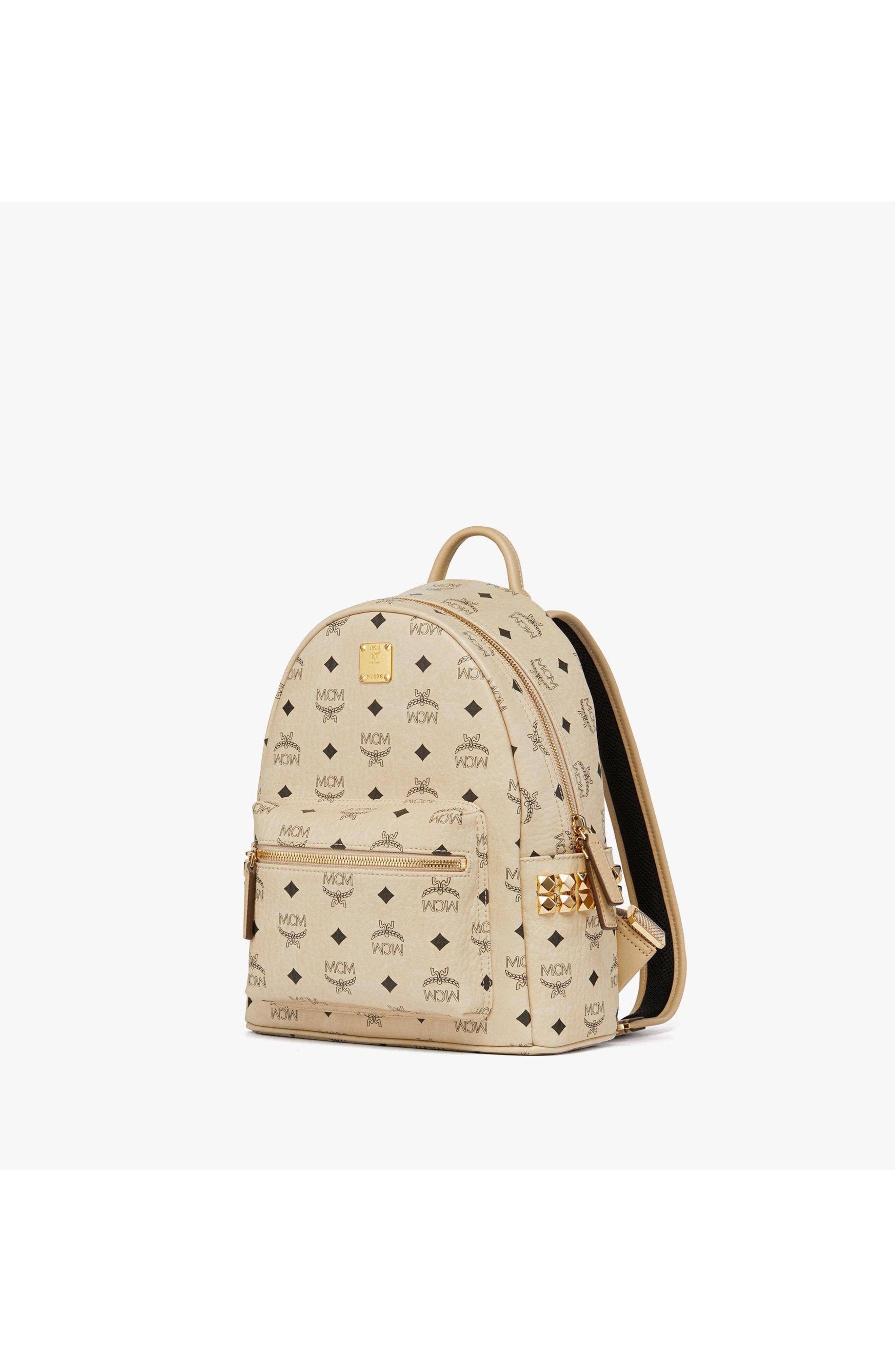 MCM Stark Women's bags Beige Visetos Side Studs Backpack Small New