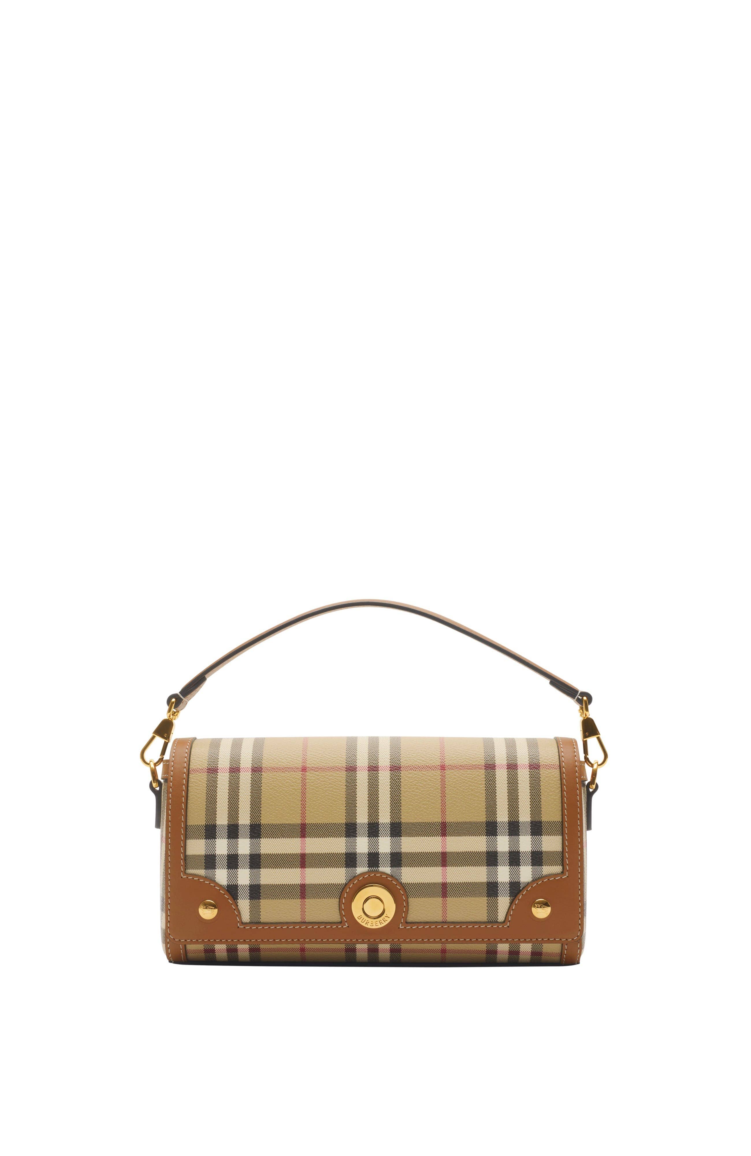 Burberry Note Top Handle Women's bags Small Brown Burberry Check Coated Canvas / Leather Trim New