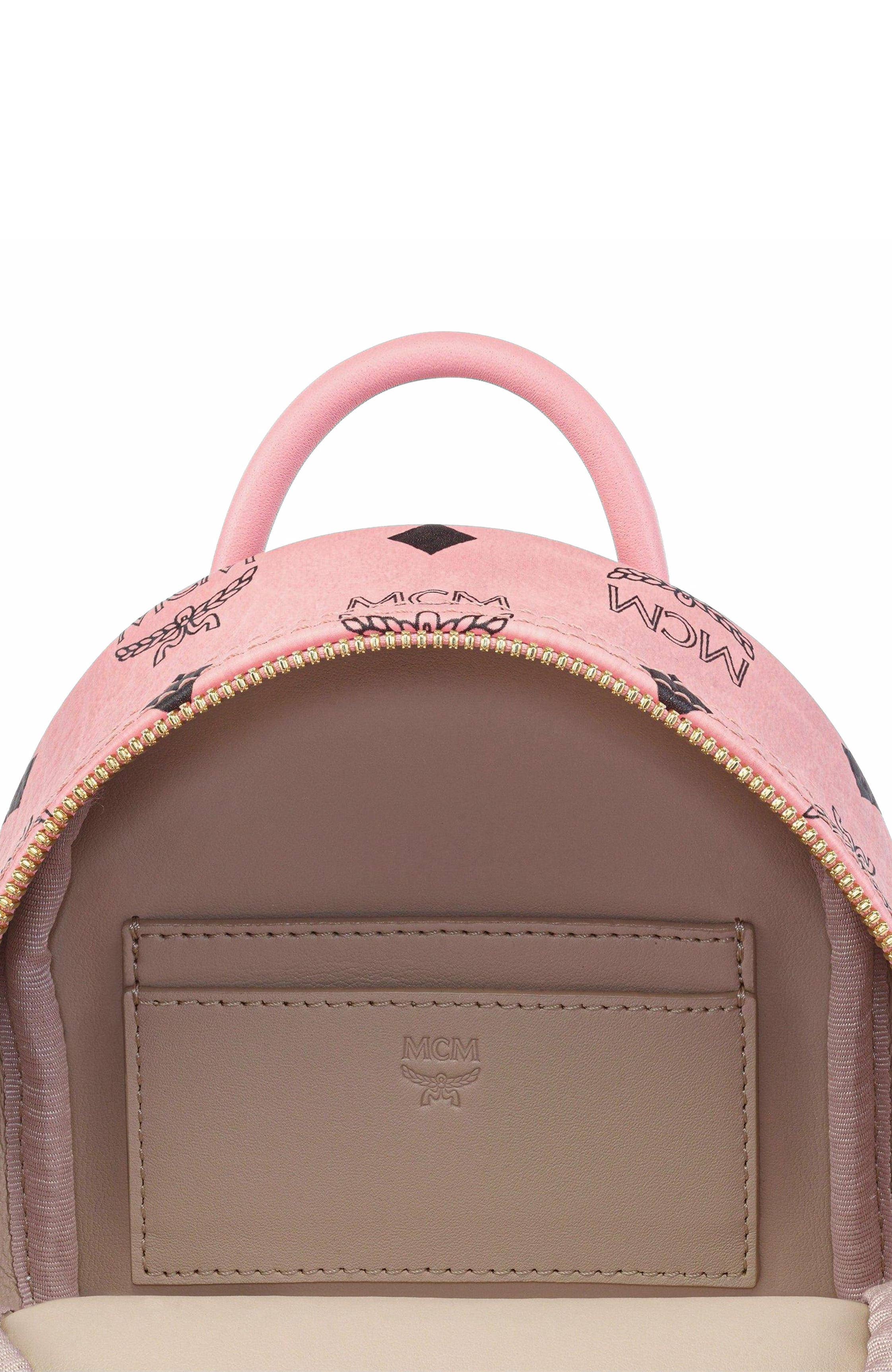 MCM Stark Bebe Boo Women's bags Pink Visetos Side Studs Backpack New