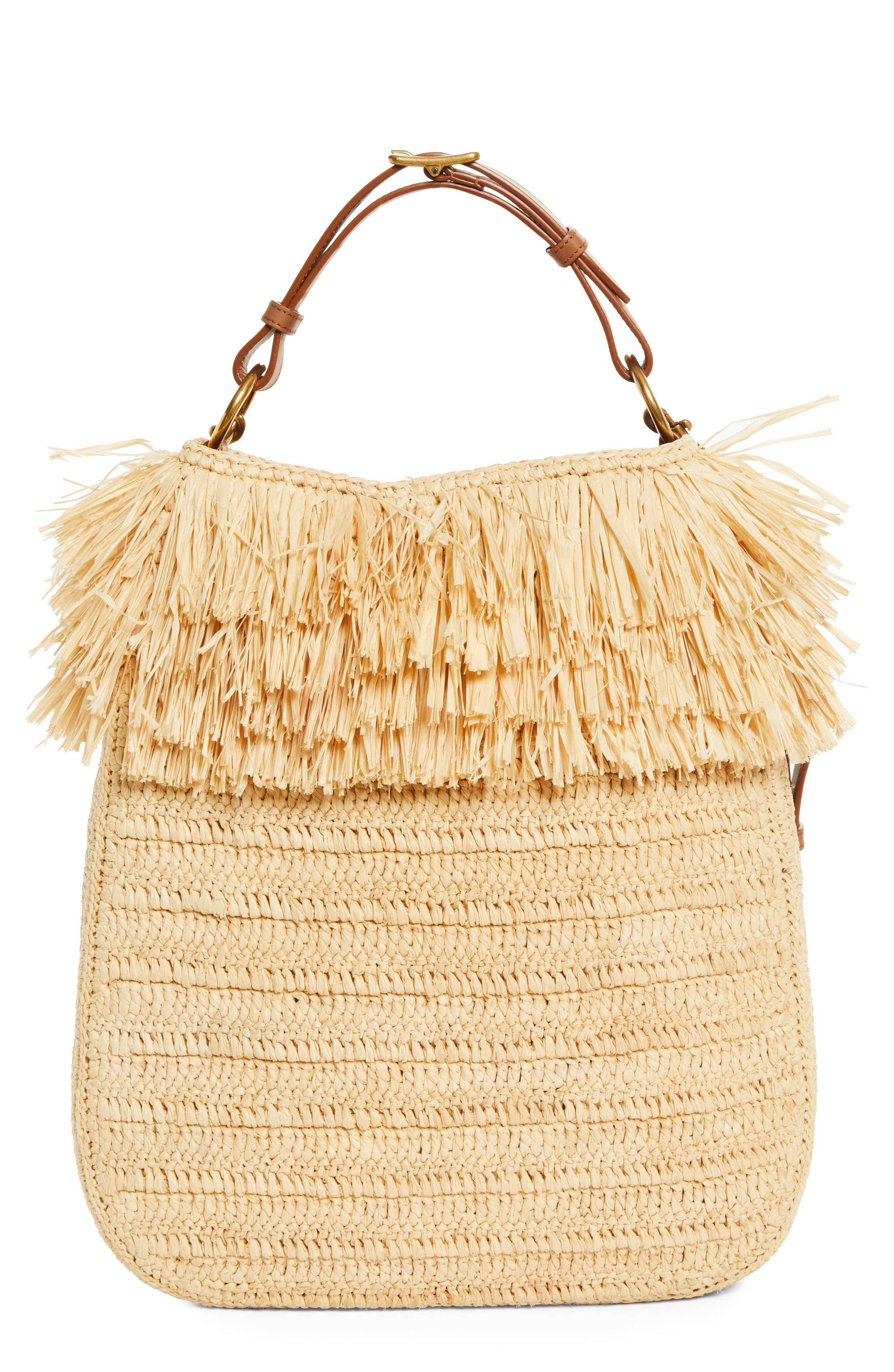 Saint Laurent Roady Shoulder Bag Women's bags Large Dark Beige Raffia Gold New