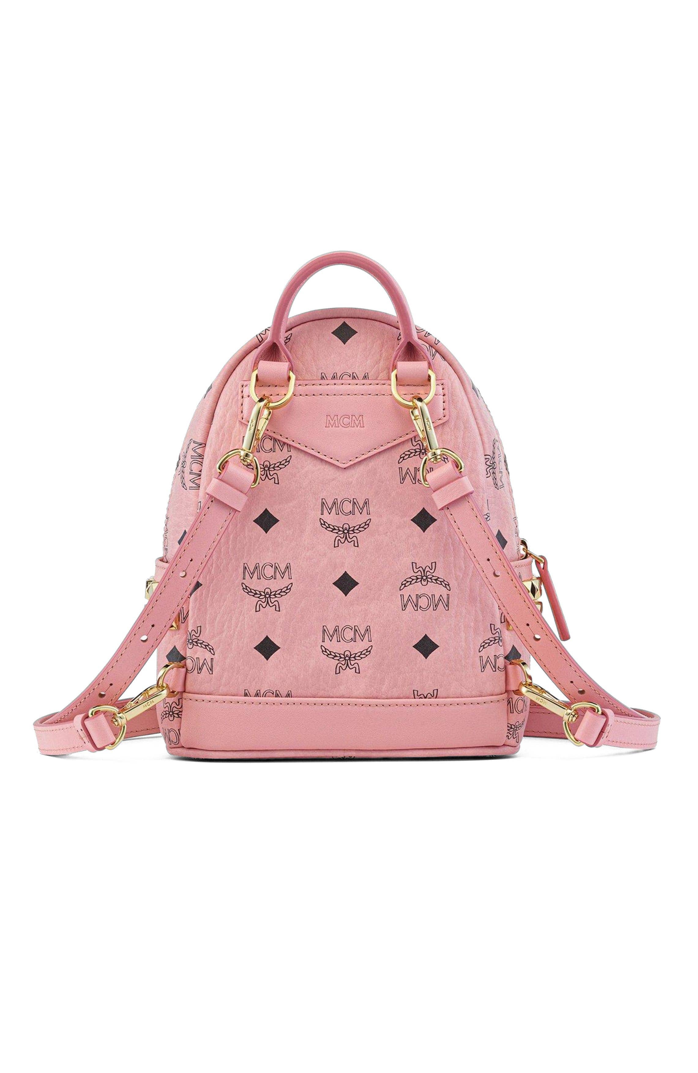 MCM Stark Bebe Boo Women's bags Pink Visetos Side Studs Backpack New