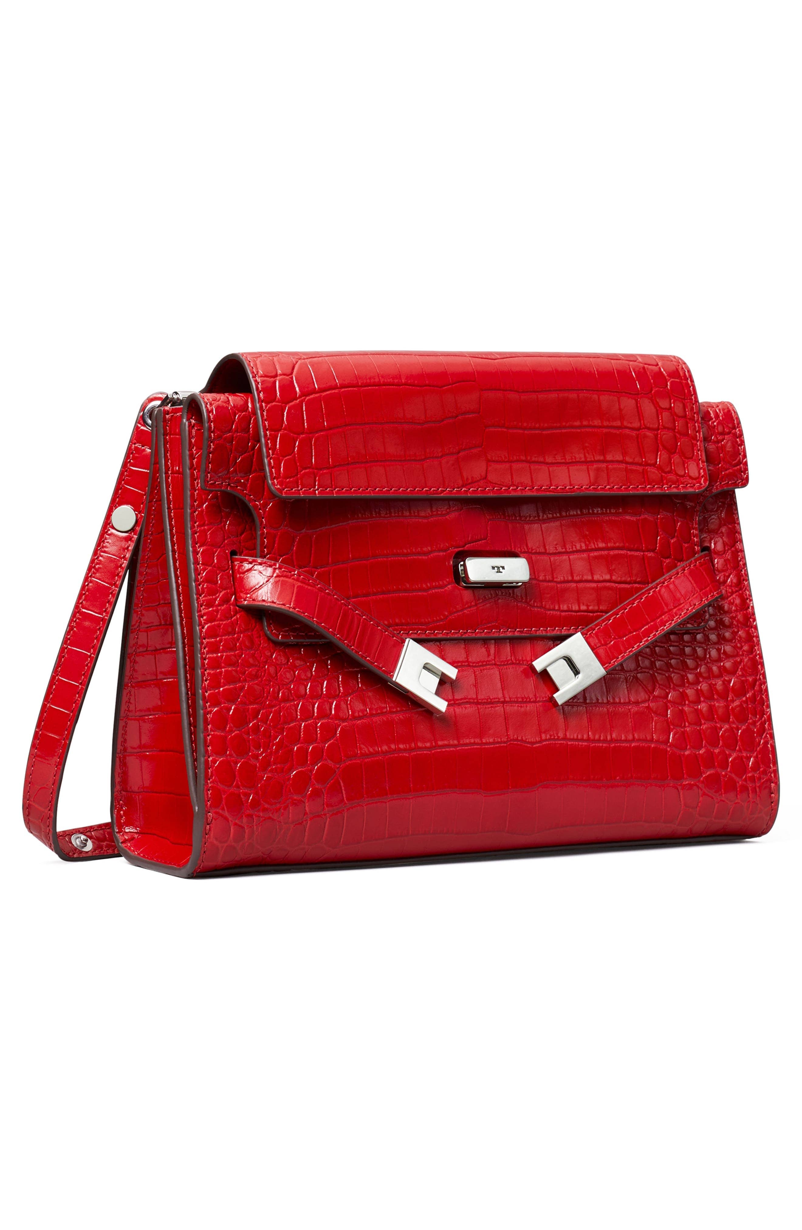 Tory Burch Lee Radziwill Shoulder Bag Women's bags Small Tory Red Embossed Leather New