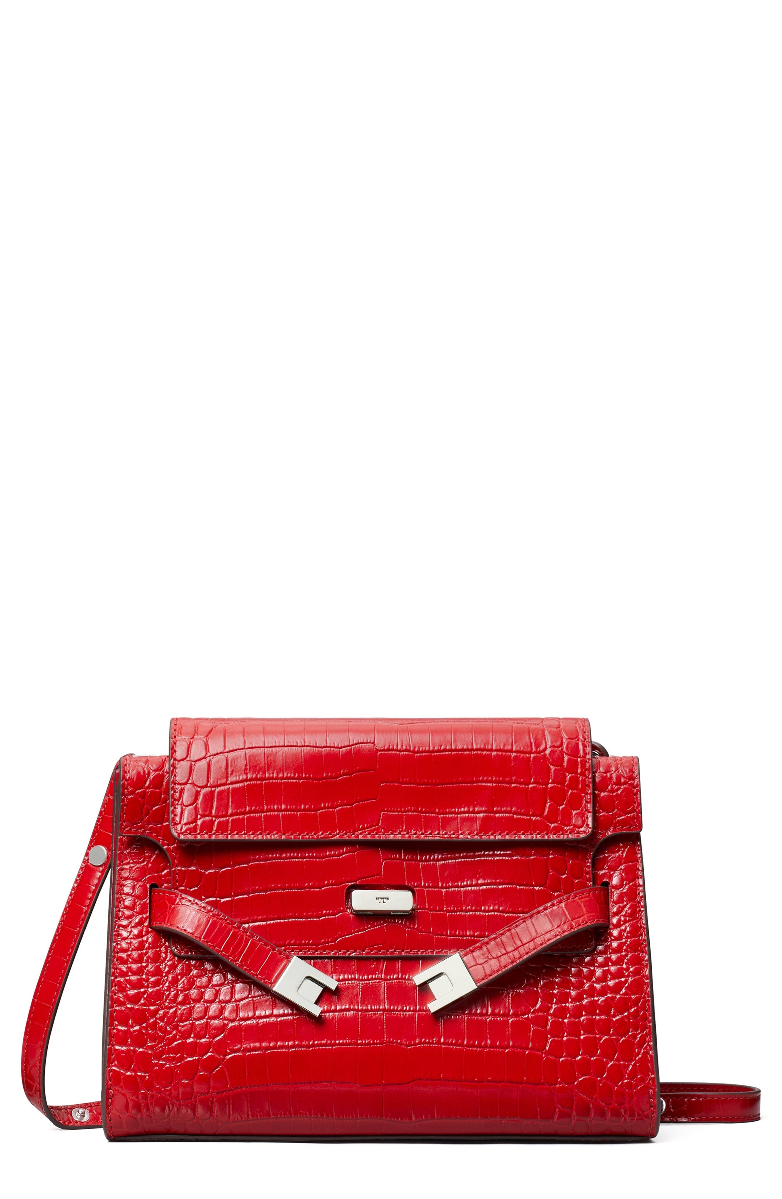 Tory Burch Lee Radziwill Shoulder Bag Women's bags Small Tory Red Embossed Leather New