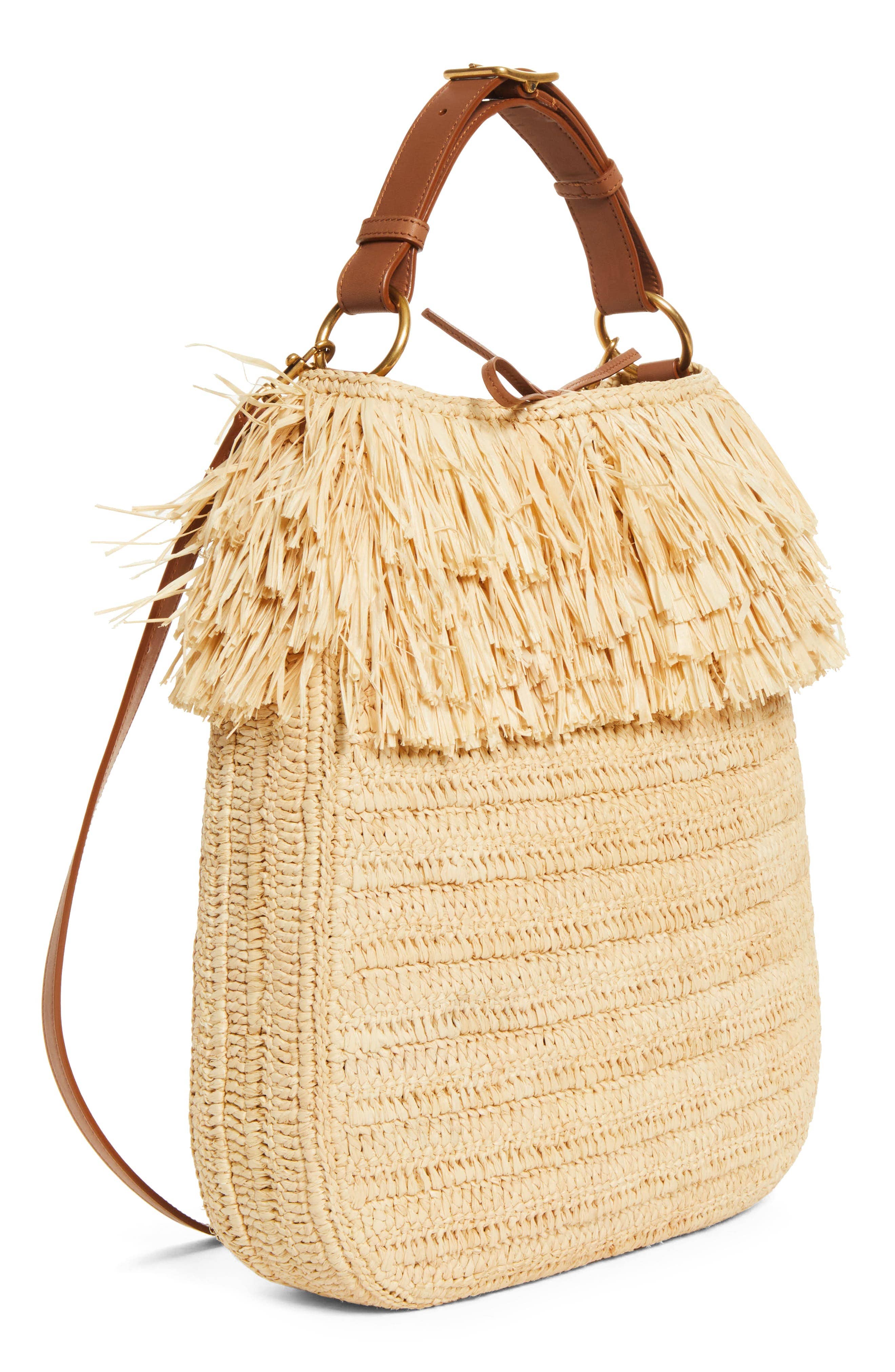 Saint Laurent Roady Shoulder Bag Women's bags Large Dark Beige Raffia Gold New