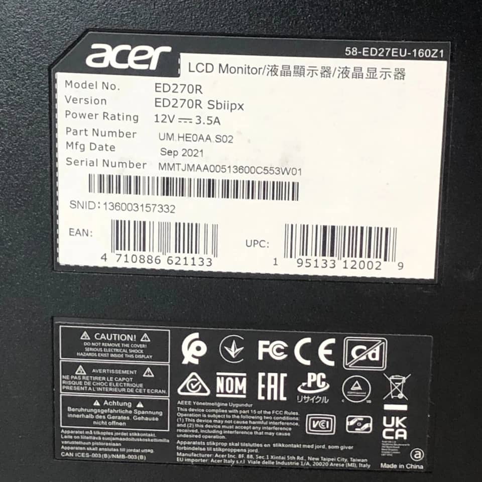 Acer ED270R Monitors Black New