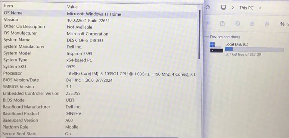 Dell Inspiron 15 3593 Computers 1TB 8GB Used - Good