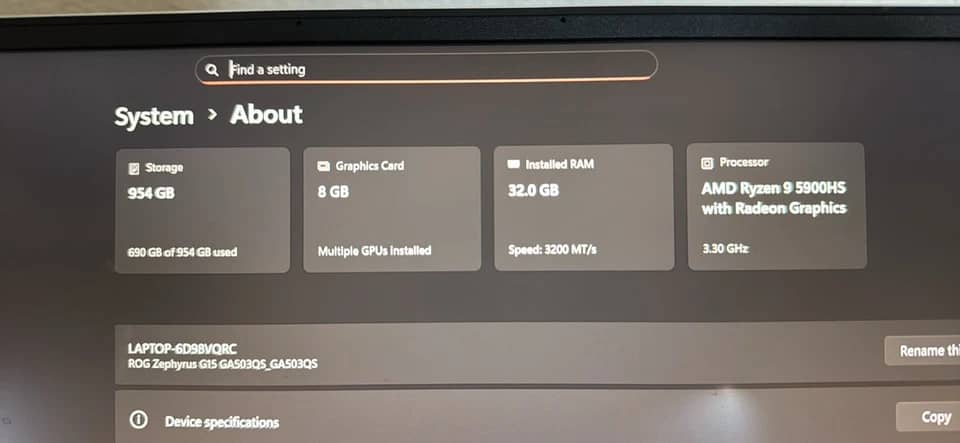 ASUS ROG Zephyrus G15 Computers 1TB 16GB New
