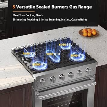 Empava with True Convection, 4.55 Cu. Ft Oven, 18,000 BTU Power Burner Gas Ranges New