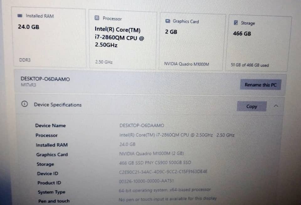 Dell Alienware M17xr3 Computers 512GB 4GB Used - Good