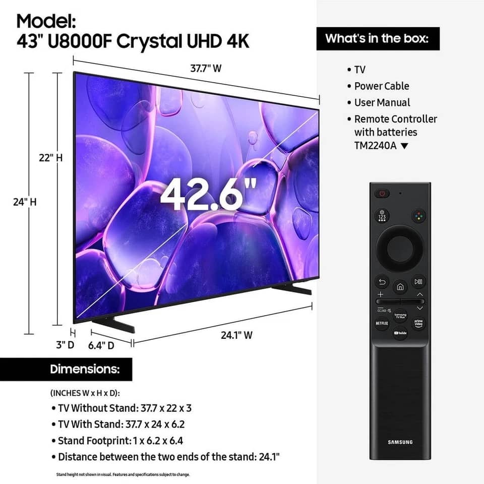 Samsung U8000F TVs 43 inch New