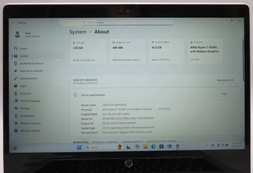 HP ProBook 435 G7 Computers 256GB 16GB For parts or not working