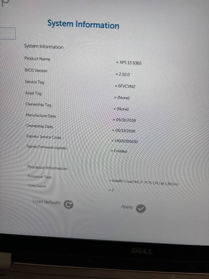 Dell XPS 13 9365 Computers 256GB 16GB For parts or not working