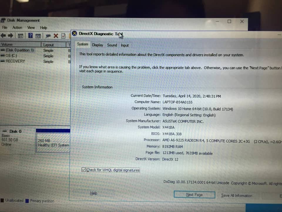 ASUS Vivobook X441BA Computers 500GB 4GB Open-Box Excellent