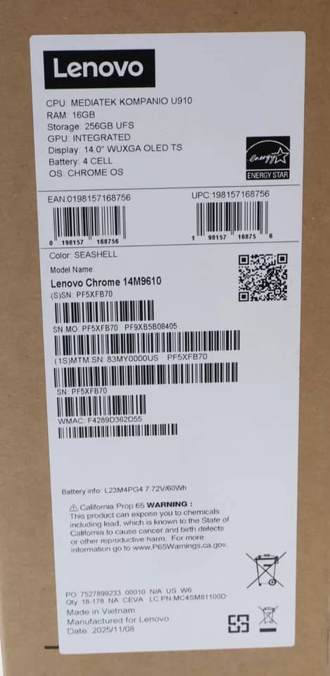 Lenovo 83MY0000US Computers 256GB 16GB New