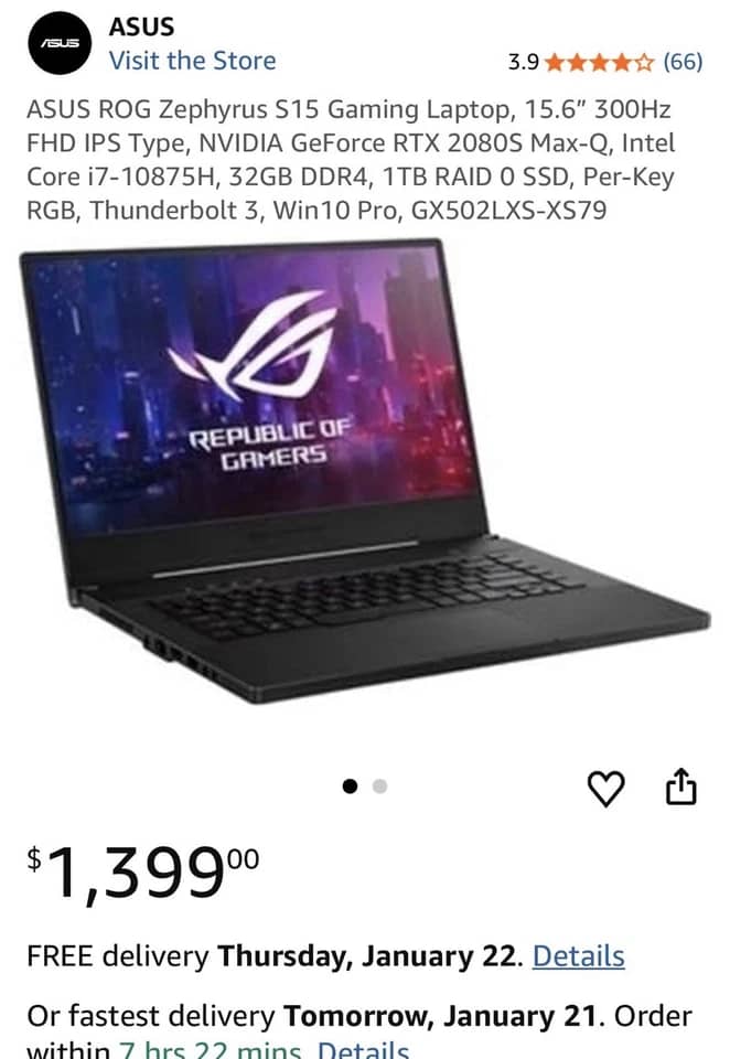 ASUS ROG Strix GX502LXS Computers 1TB 32GB New