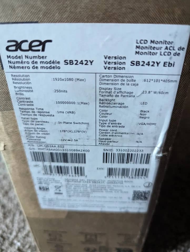 Acer SB242Y Monitors Refurbished - Premium