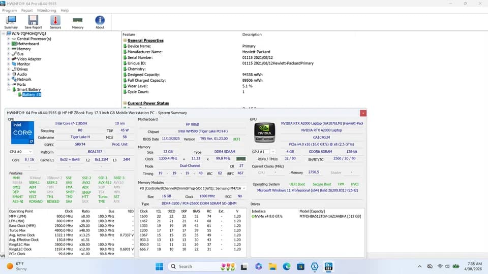 HP ZBook Fury G8 Computers 1TB 32GB Used - Good