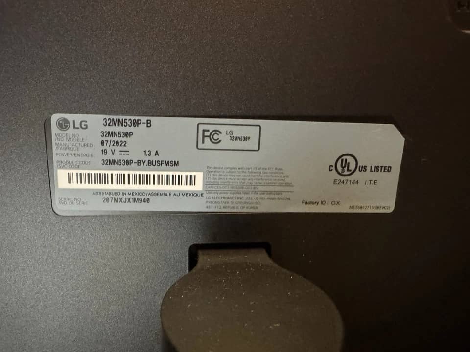 LG 32MN530NP Monitors Black Used - Good