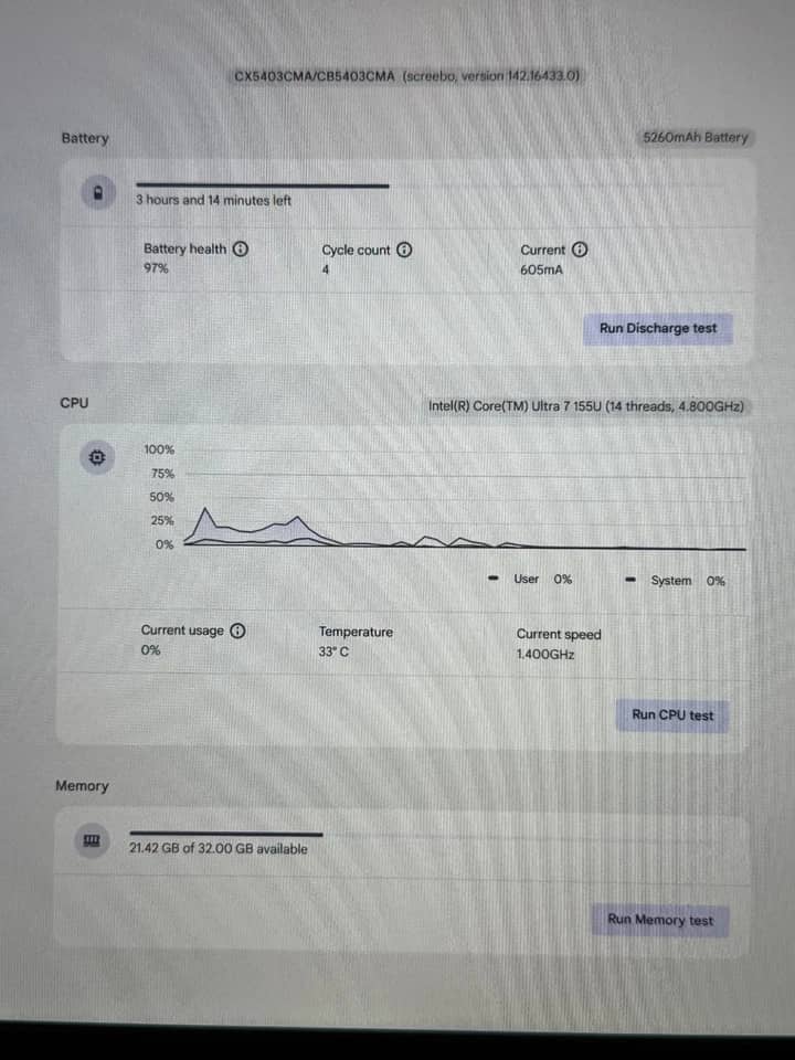 ASUS Chromebook CX5403CMA Computers 128GB 8GB New