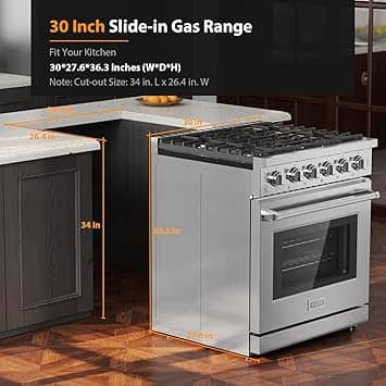 Empava with True Convection, 4.55 Cu. Ft Oven, 18,000 BTU Power Burner Gas Ranges New