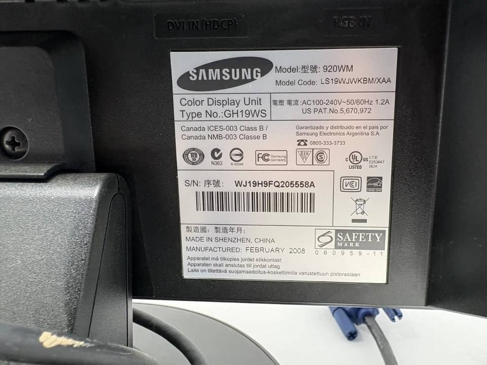 Samsung LS19WJWKBM Monitors Black Used - Good