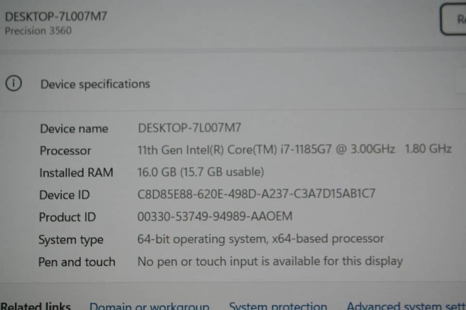 Dell Precision 3560 Computers 1000GB 16GB Refurbished - Excellent