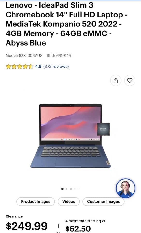 Lenovo IdeaPad Chromebook Computers 64GB 4GB New