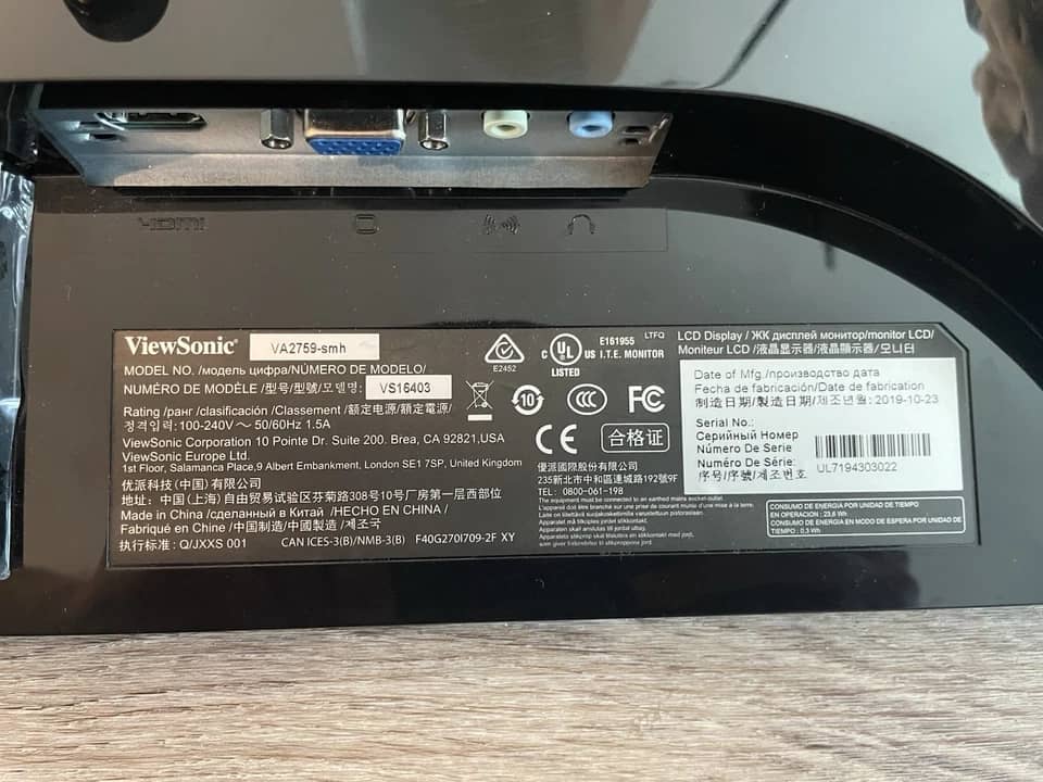 ViewSonic VA2759-SMH Monitors Black New