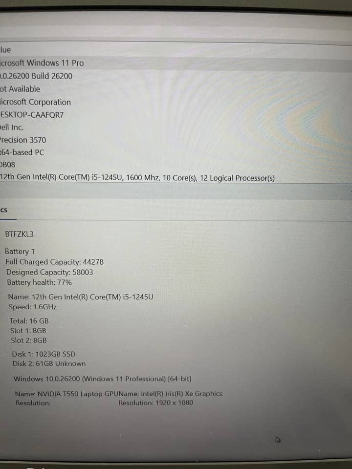 Dell Precision 3570 Computers 1000GB 16GB Refurbished - Excellent