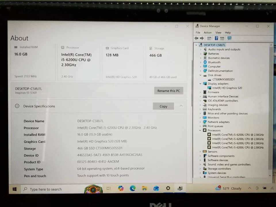 Dell Inspiron 13 5368 Computers 256GB 8GB New
