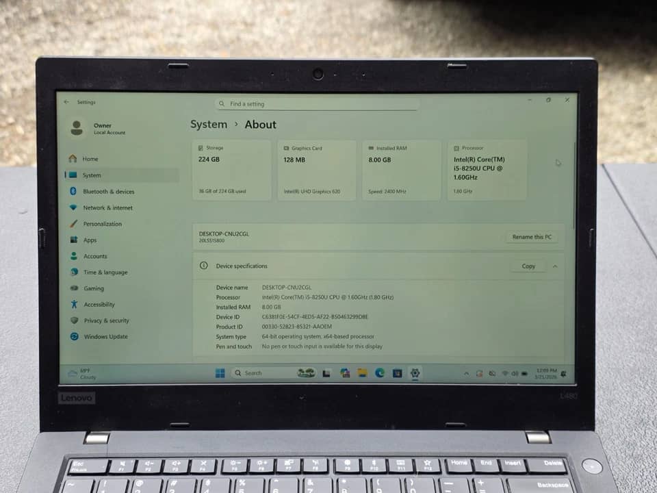 Lenovo ThinkPad L480 Computers 128GB 8GB Used - Good