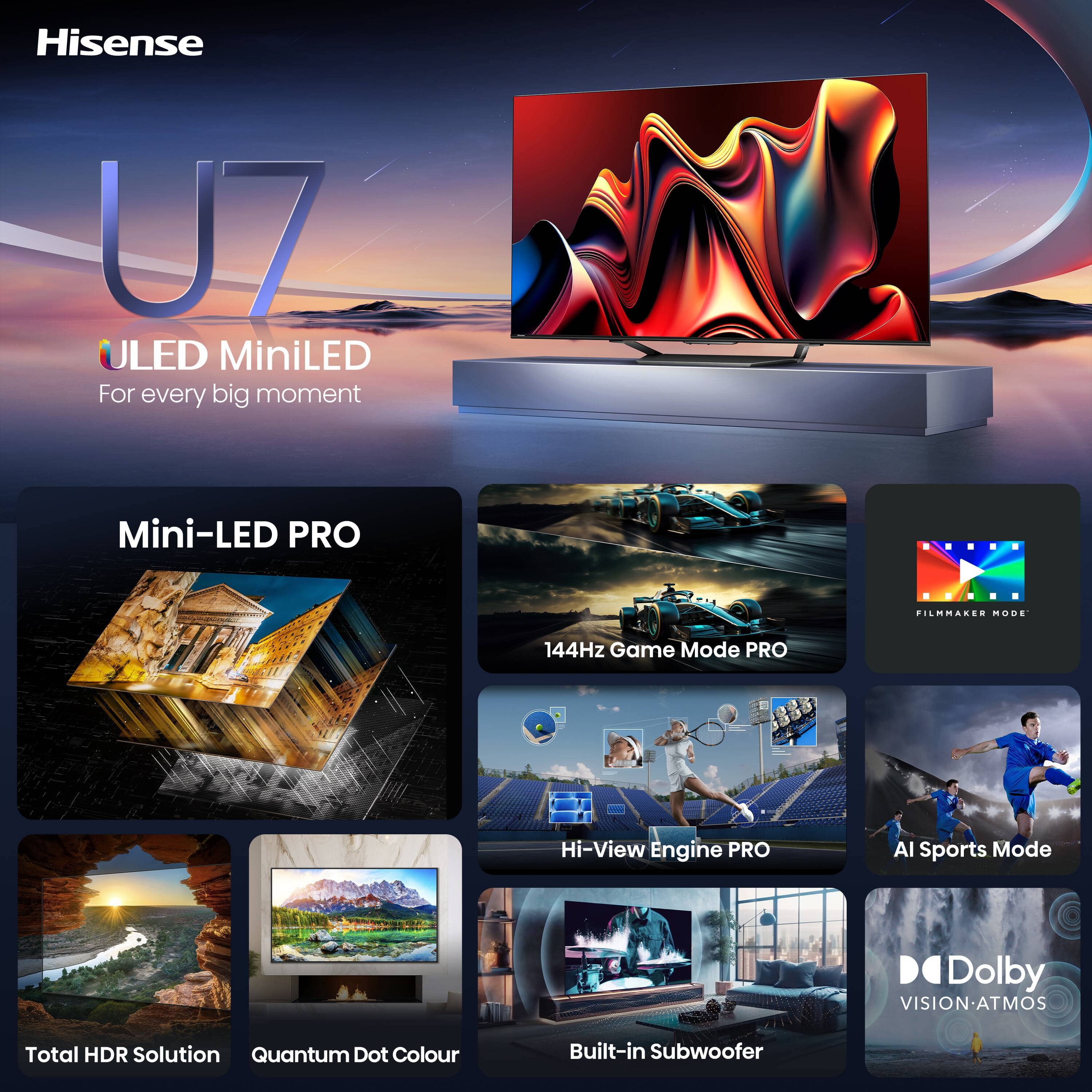 Hisense U7N TVs Black Open-Box Excellent