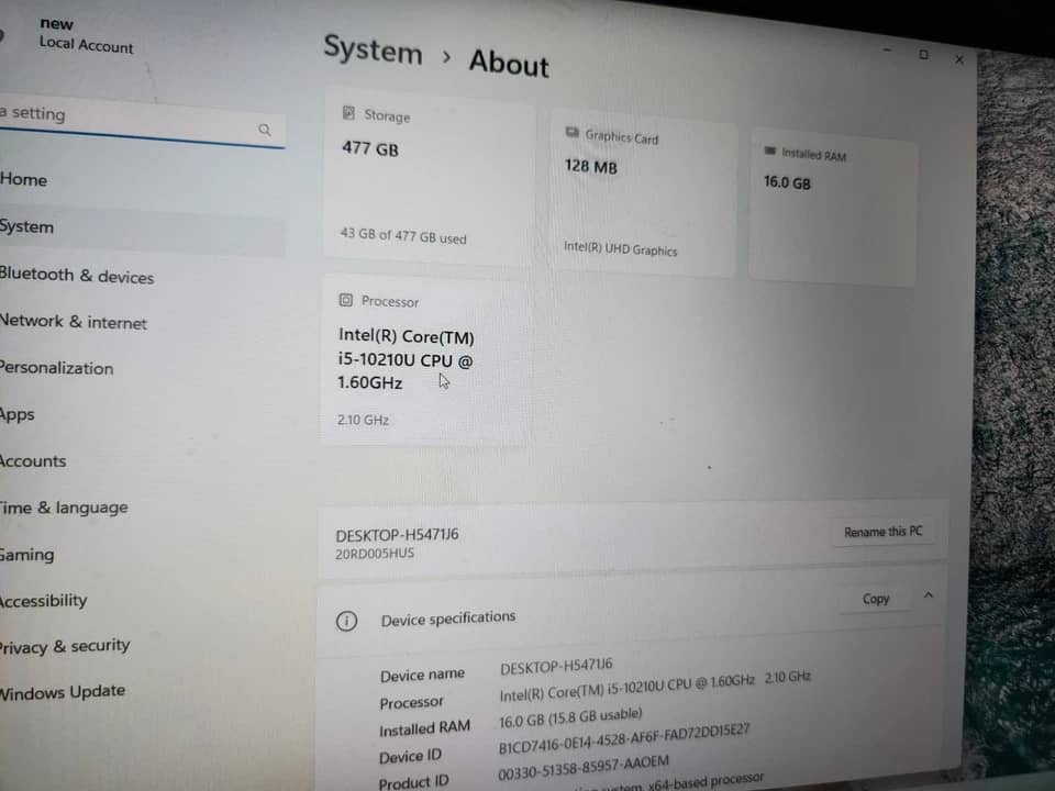 Lenovo ThinkPad E15 Gen 1 Computers 256GB 16GB Used - Good