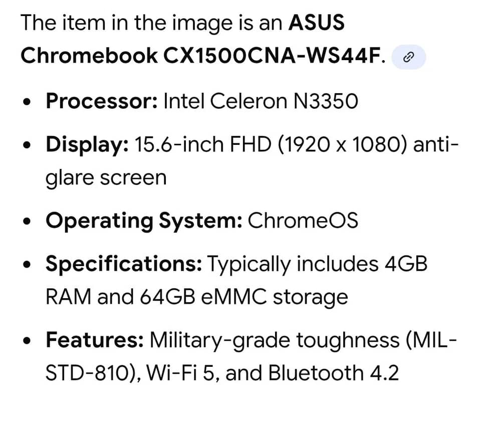 ASUS Chromebook CX1500CNA Computers 64GB 4GB Refurbished - Excellent
