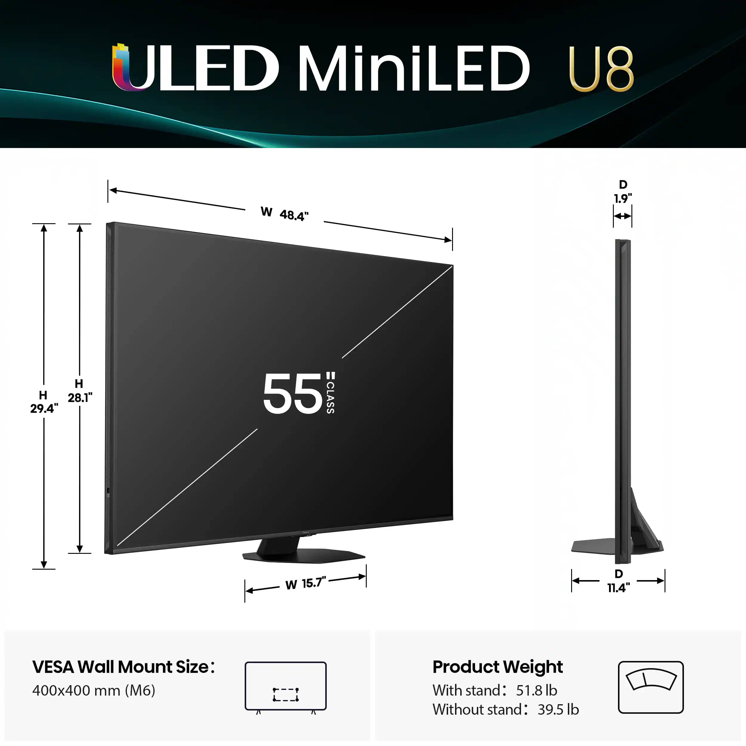 Hisense U8QG TVs Black New