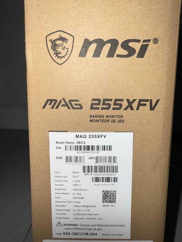 MSI MAG255XFV Monitors Black 24.5" 1920x1080 250Hz New