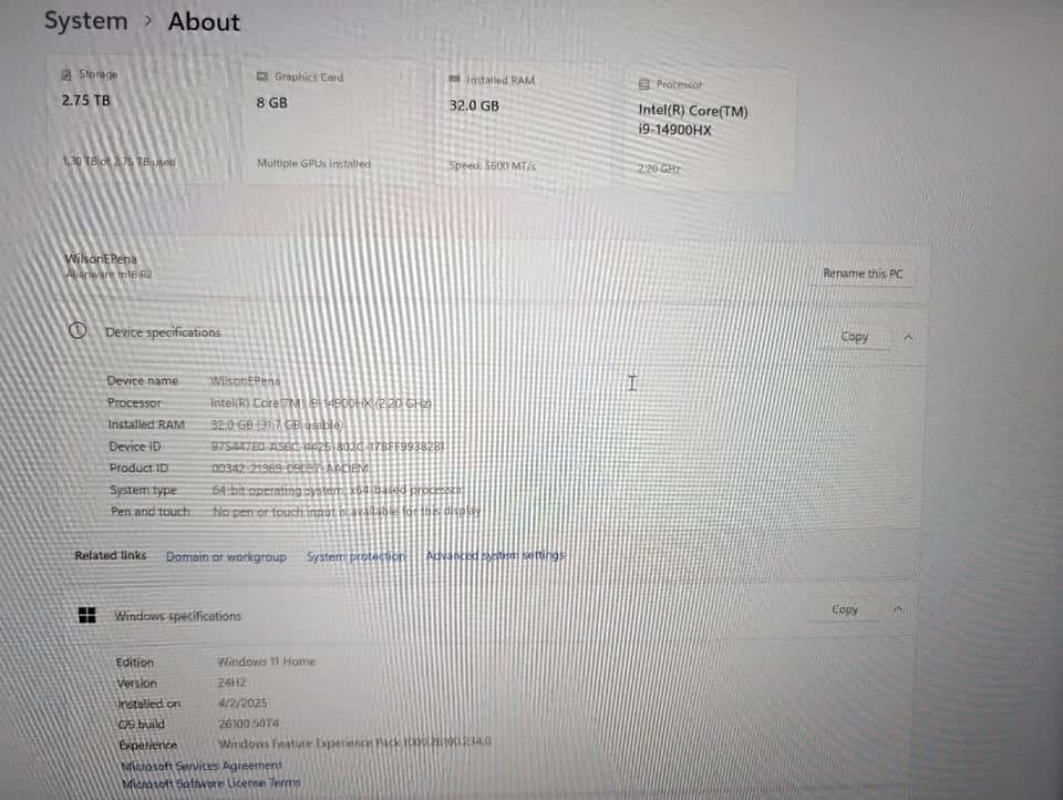 Dell Alienware m18 R2 Computers 1TB 16GB Used - Good